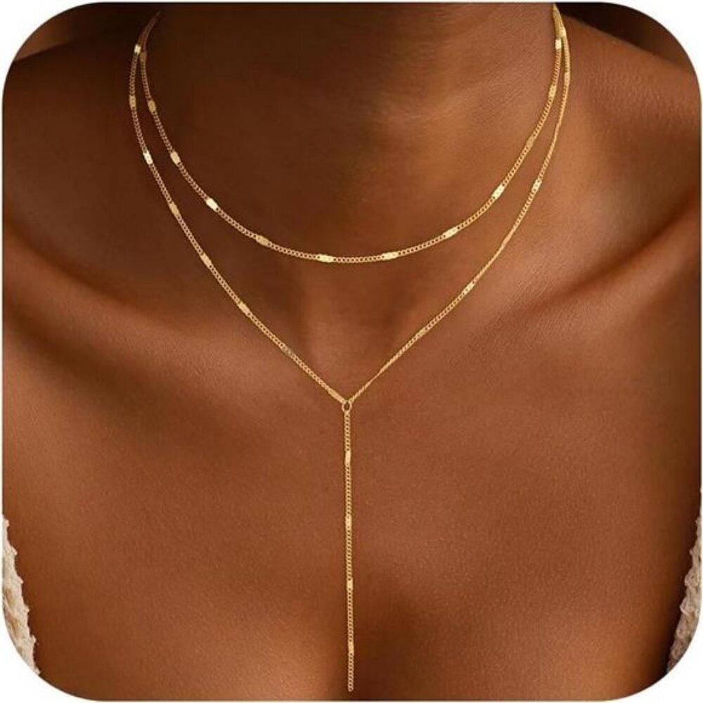 Gold Necklace for Women, Dainty Long Necklace 14k Gold Plated Y-Shaped